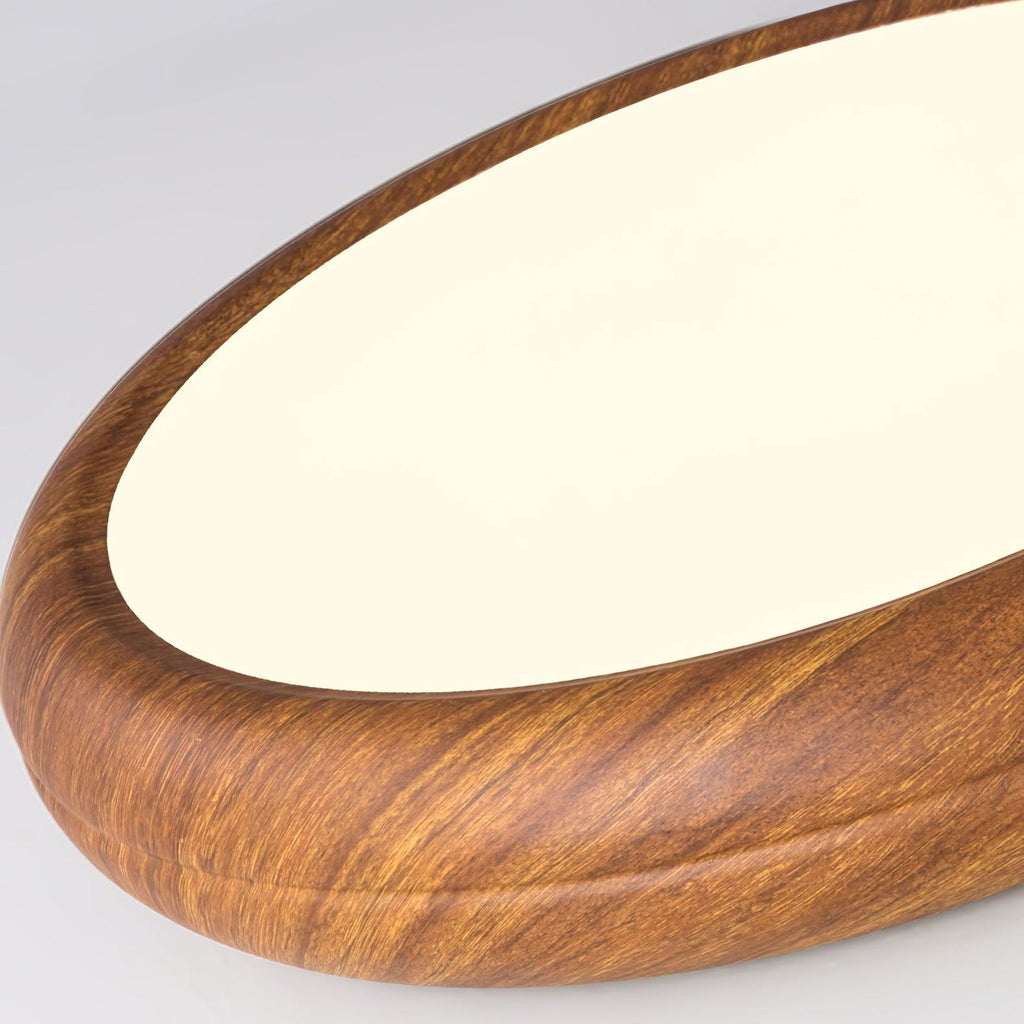 Walnut round ceiling light with white diffuser turned off