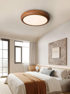 Wood grain flush mount ceiling light detail of the trim