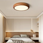Walnut wood grain ceiling light with even white glow