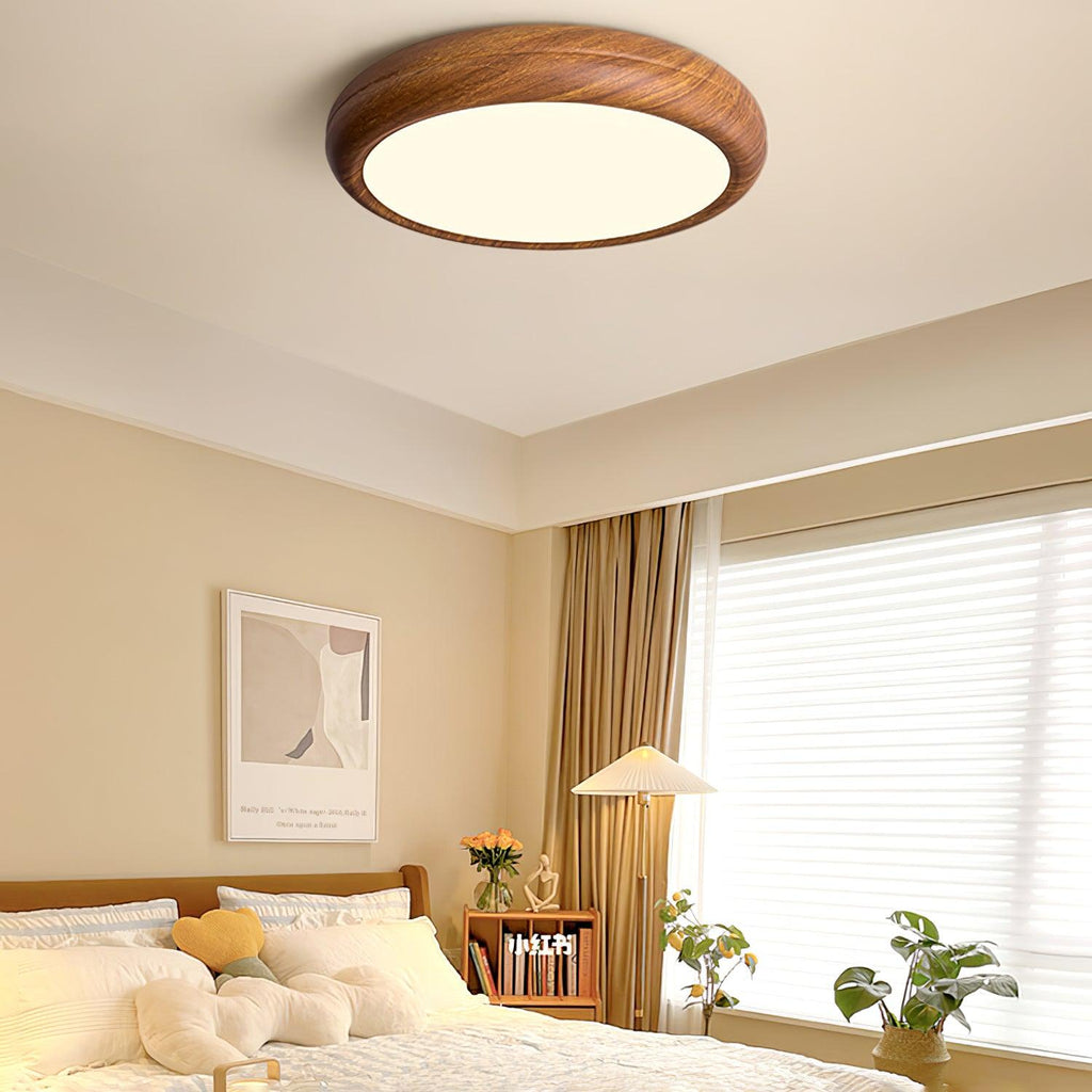Flush Mount Ceiling Light, Walnut Wood Grain and White, Dimmable LED