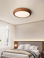 Flush Mount Ceiling Light, Walnut Wood Grain and White, Dimmable LED