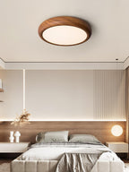Flush Mount Ceiling Light, Walnut Wood Grain and White, Dimmable LED