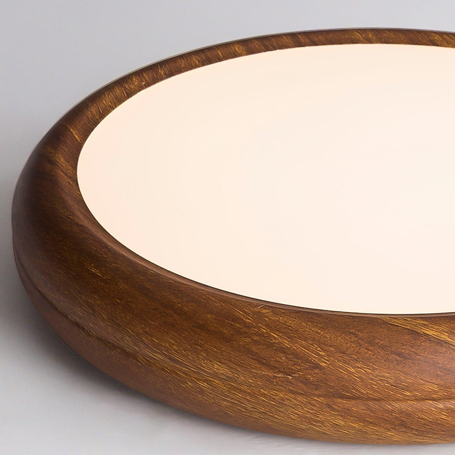 Flush Mount Ceiling Light, Walnut Wood Grain and White, Dimmable LED