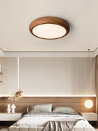 Flush Mount Ceiling Light, Walnut Wood Grain and White, Dimmable LED