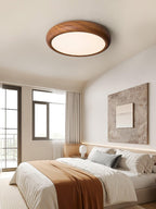 Flush Mount Ceiling Light, Walnut Wood Grain and White, Dimmable LED