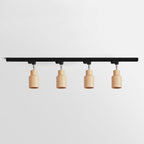 Wood track ceiling lamp with four heads spread along the track
