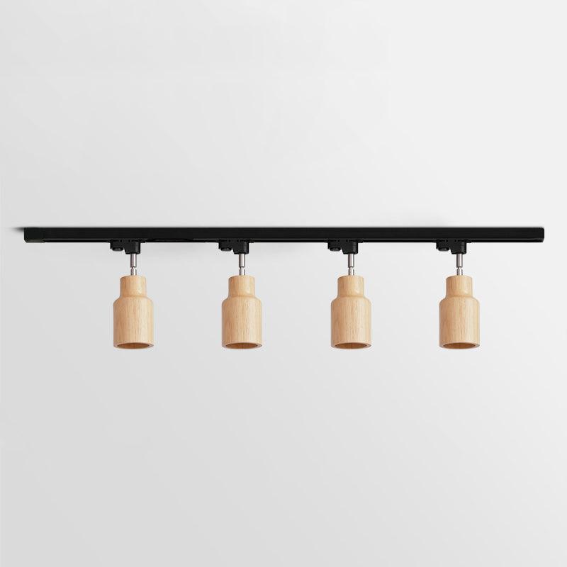 Wood track ceiling lamp with four heads spread along the track