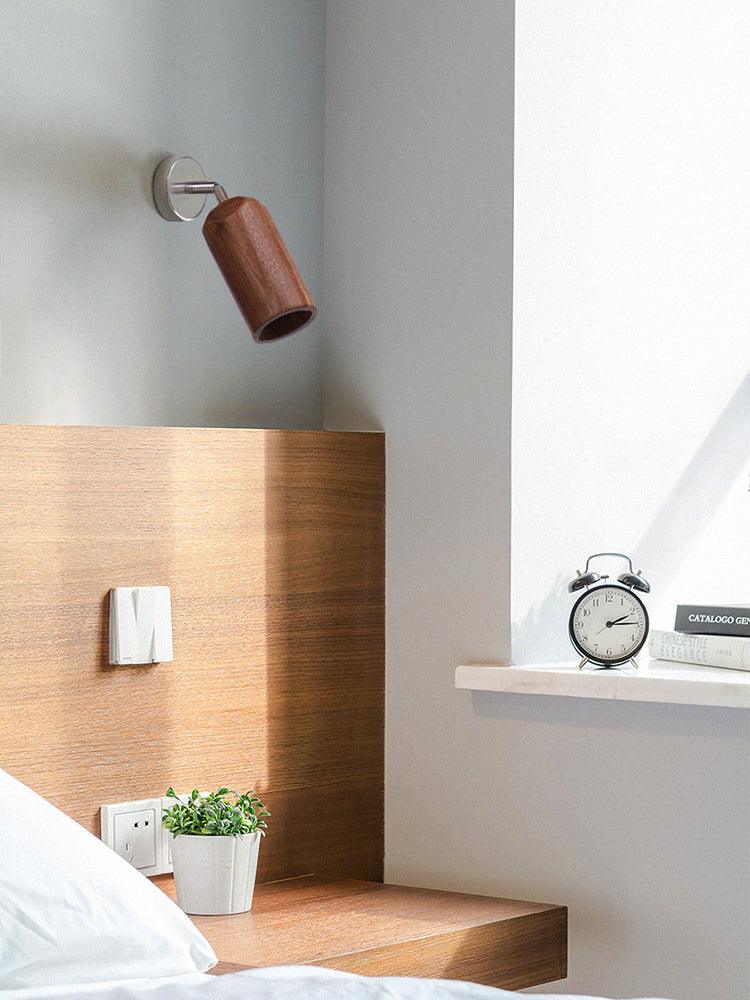 Wood track ceiling lamp with three warm spotlight heads