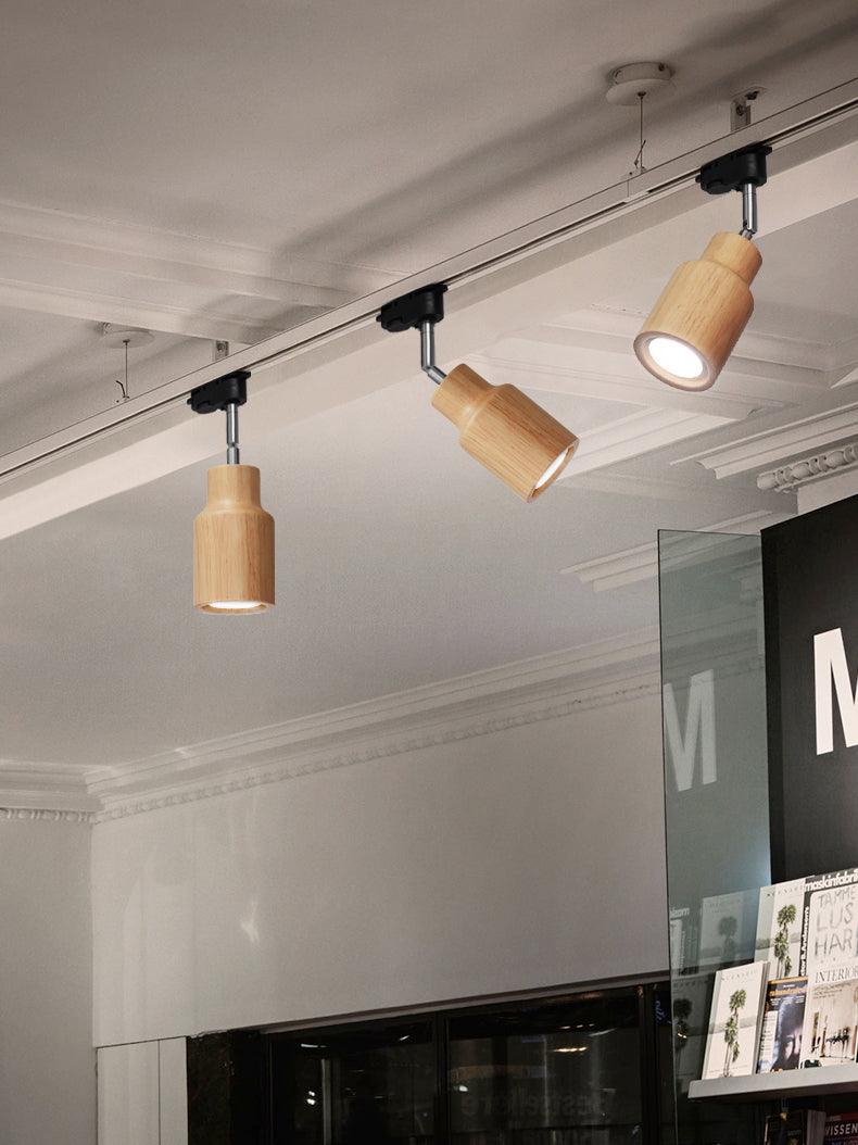 Wood track ceiling lamp lighting artwork on a wall
