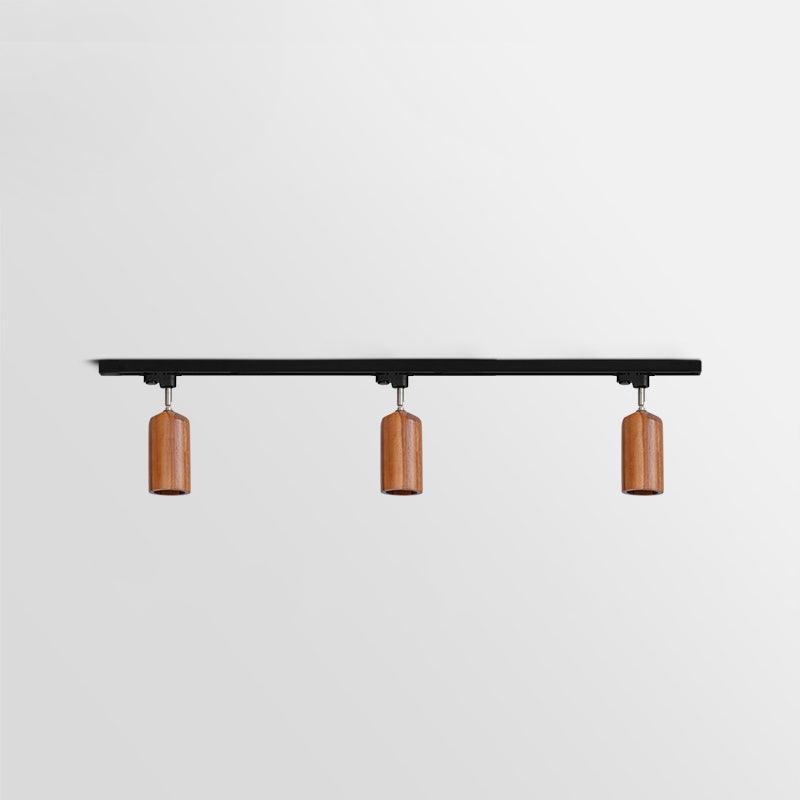 Wood track ceiling lamp with rubberwood canopy in a modern interior