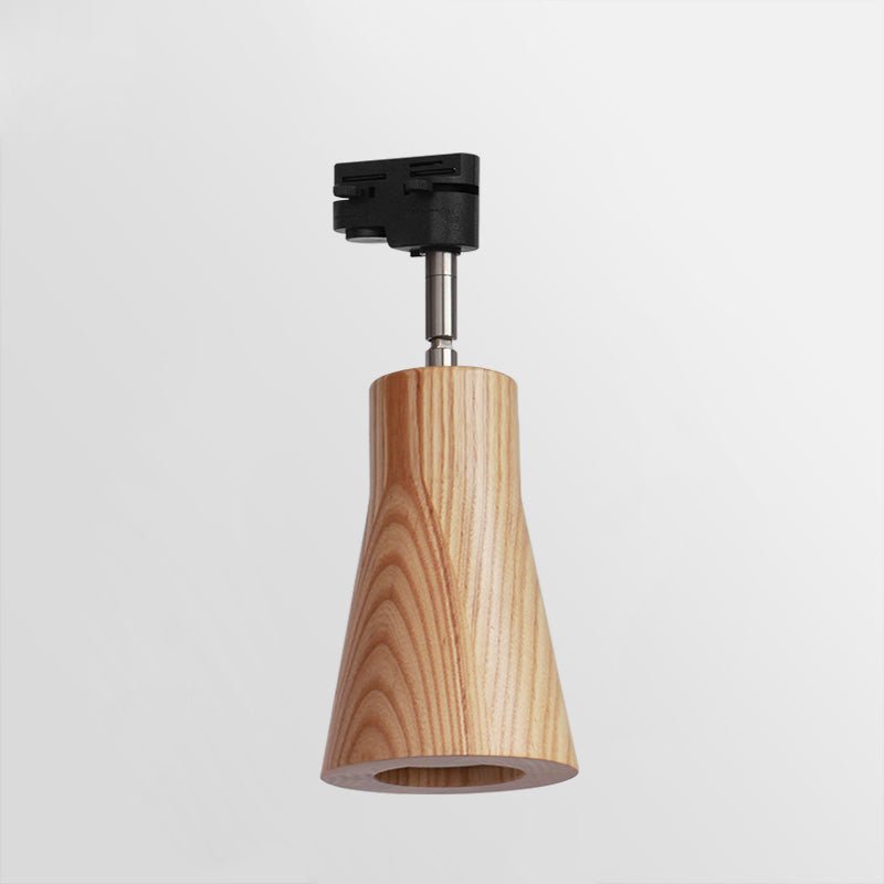 Wood track ceiling lamp shown with three directional GU10 spotlight heads
