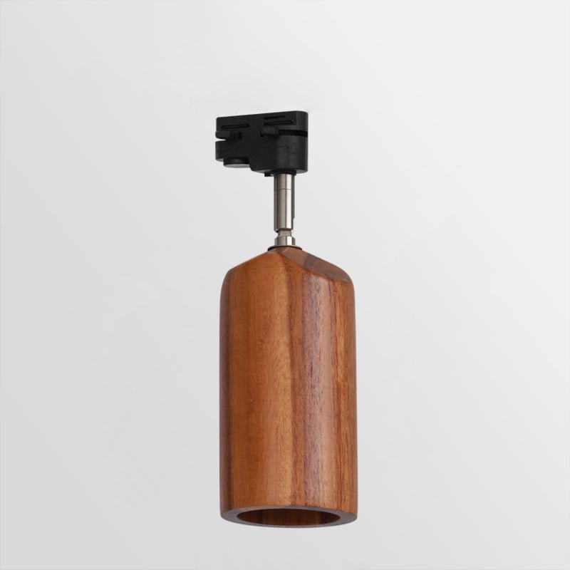 Wood track ceiling lamp with a natural wood canopy over a steel track