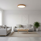 Square wooden ceiling light with warm white light