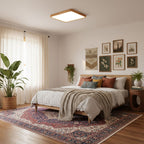 Square wooden ceiling light with clean grain finish
