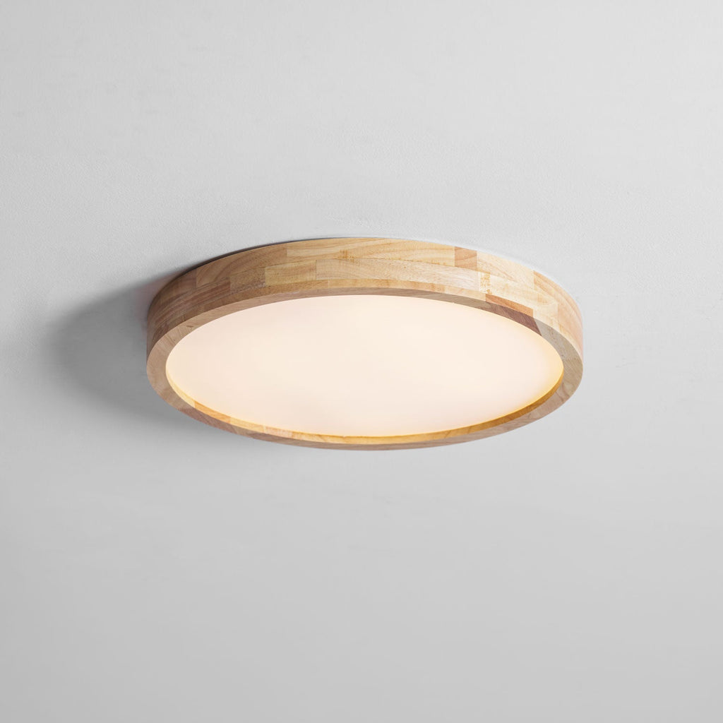 Loftlampe, naturligt gummitræ, slank indbygget montering, integreret LED