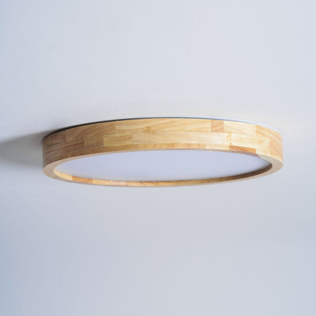 Loftlampe, naturligt gummitræ, slank indbygget montering, integreret LED