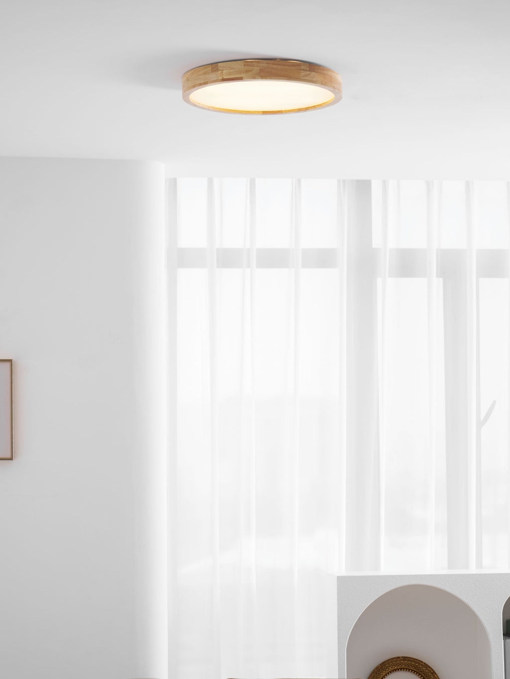 Loftlampe, naturligt gummitræ, slank indbygget montering, integreret LED