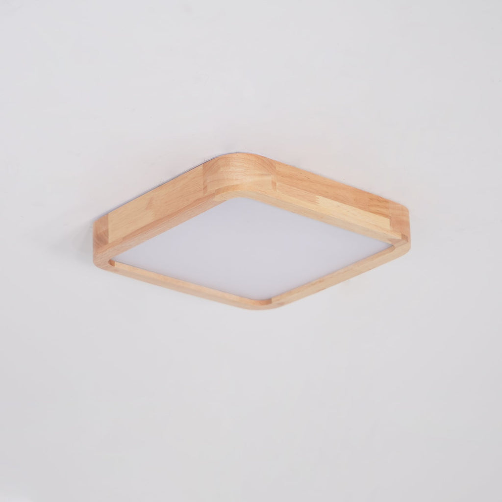 Loftlampe, naturligt gummitræ, slank indbygget montering, integreret LED