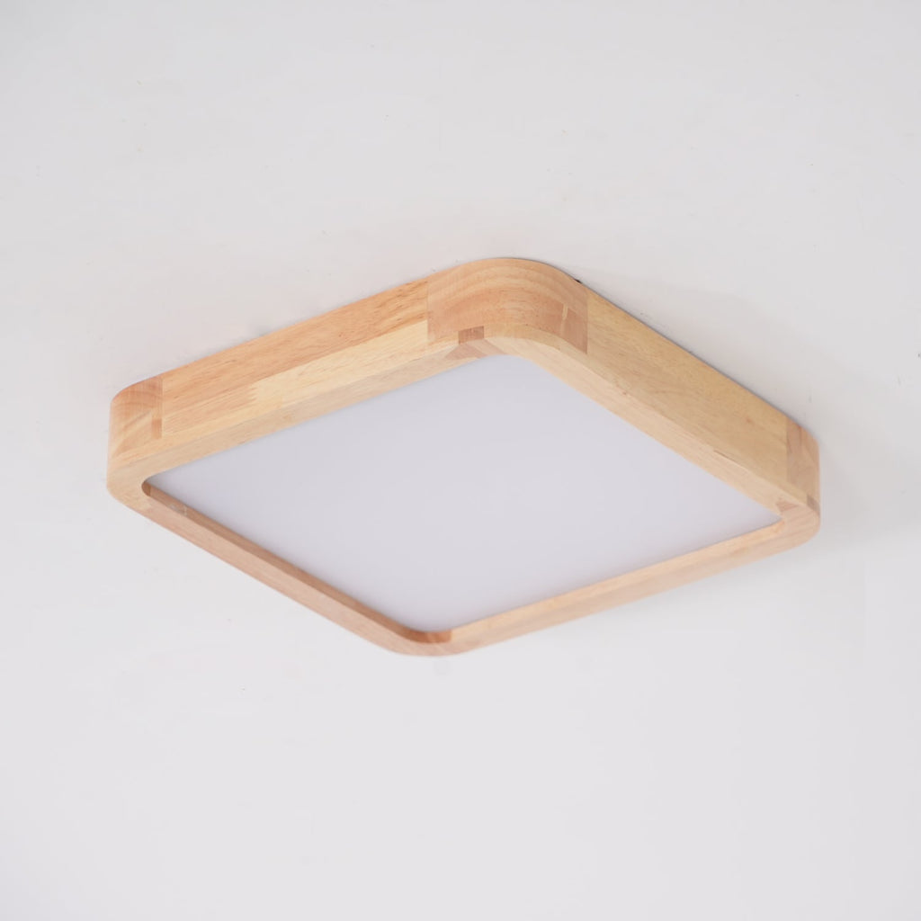 Loftlampe, naturligt gummitræ, slank indbygget montering, integreret LED