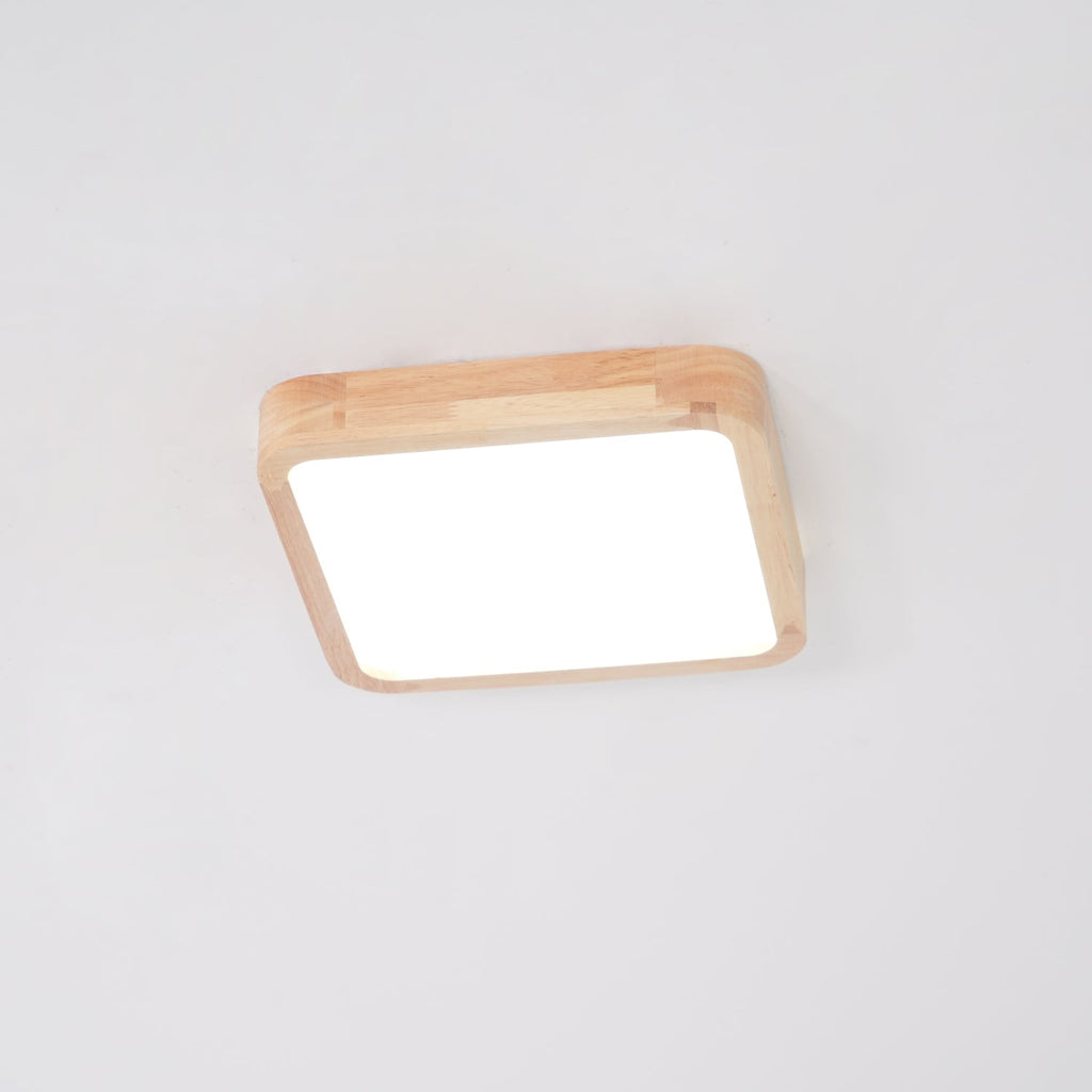 Loftlampe, naturligt gummitræ, slank indbygget montering, integreret LED