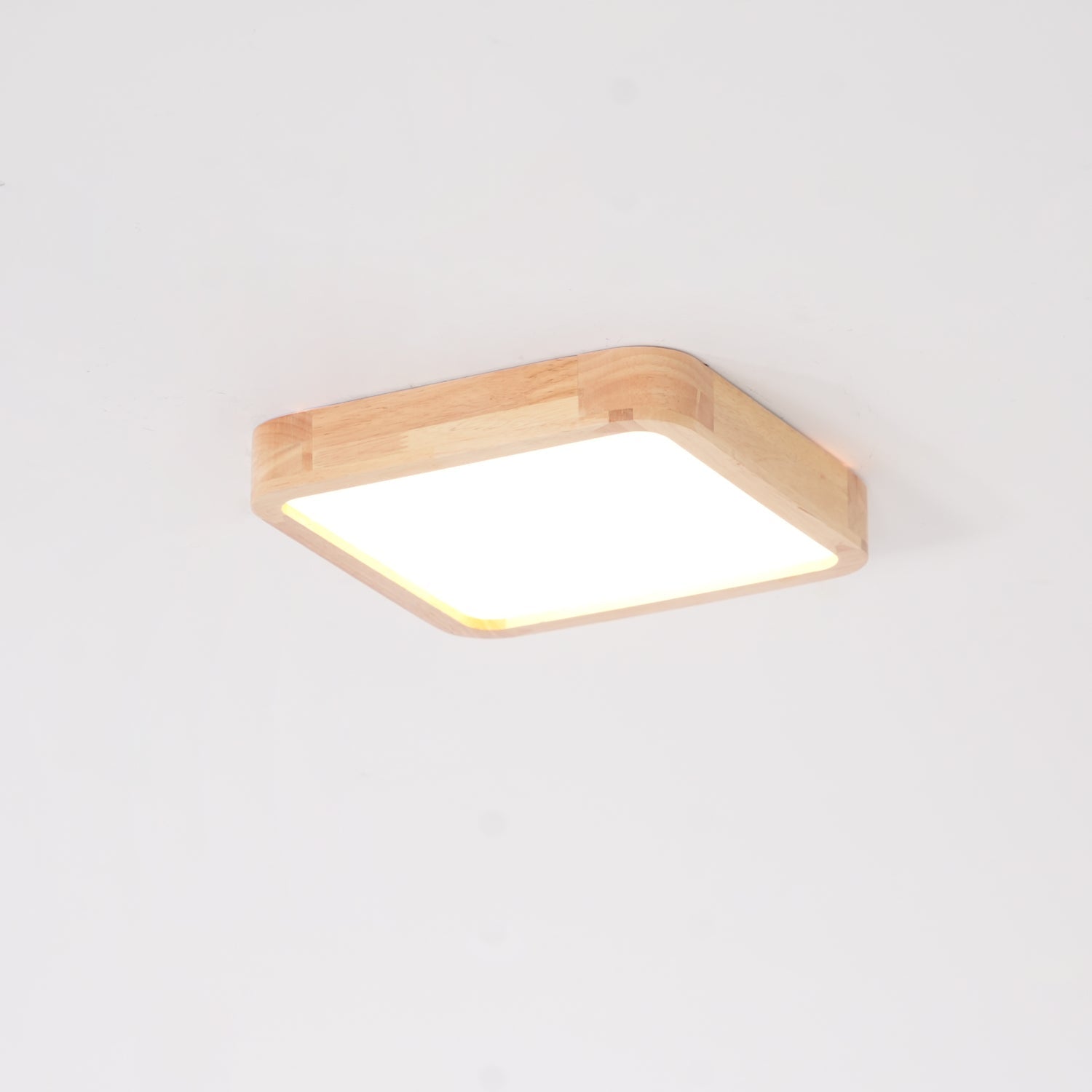 Loftlampe, naturligt gummitræ, slank indbygget montering, integreret LED
