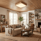 Wooden ceiling light showing its natural grain edge