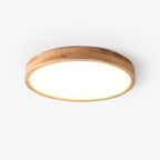 Rubberwood ceiling light glowing softly in a room
