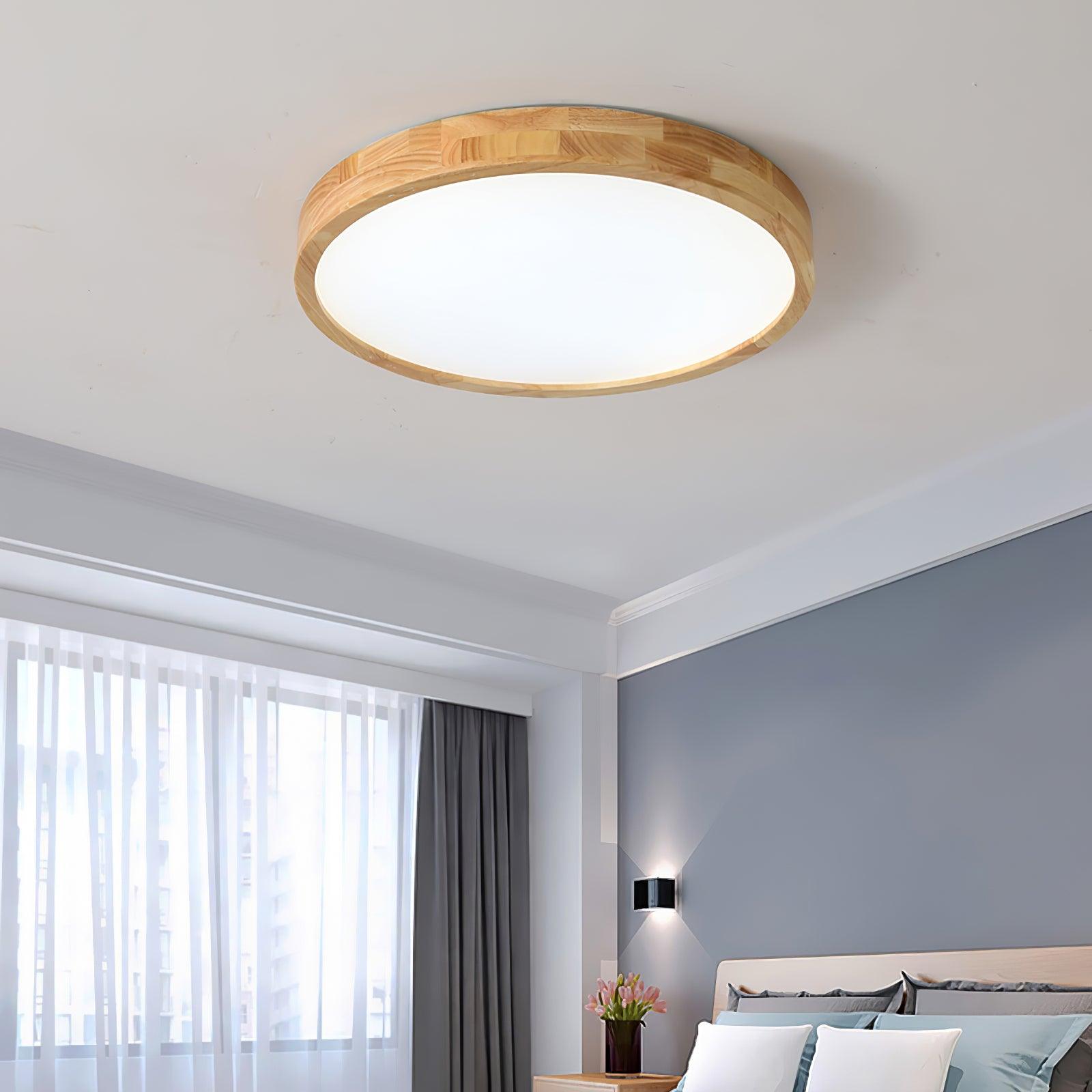 Loftlampe, naturligt gummitræ, slank indbygget montering, integreret LED
