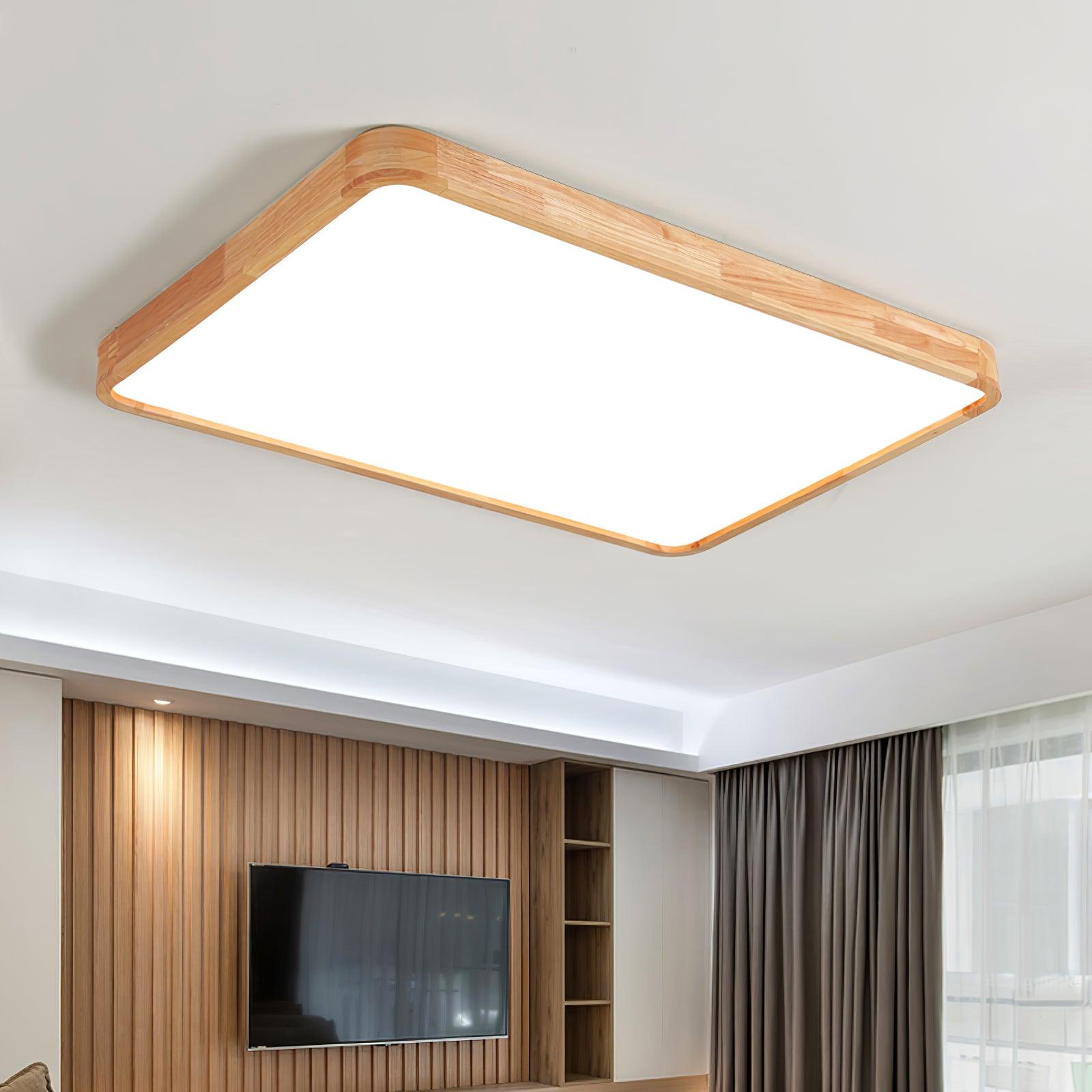 Loftlampe, naturligt gummitræ, slank indbygget montering, integreret LED