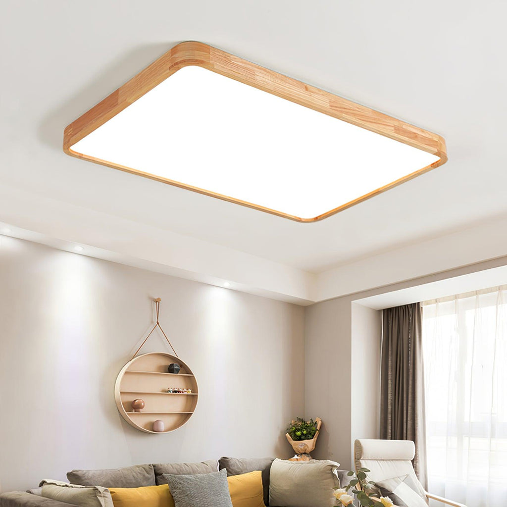 Loftlampe, naturligt gummitræ, slank indbygget montering, integreret LED