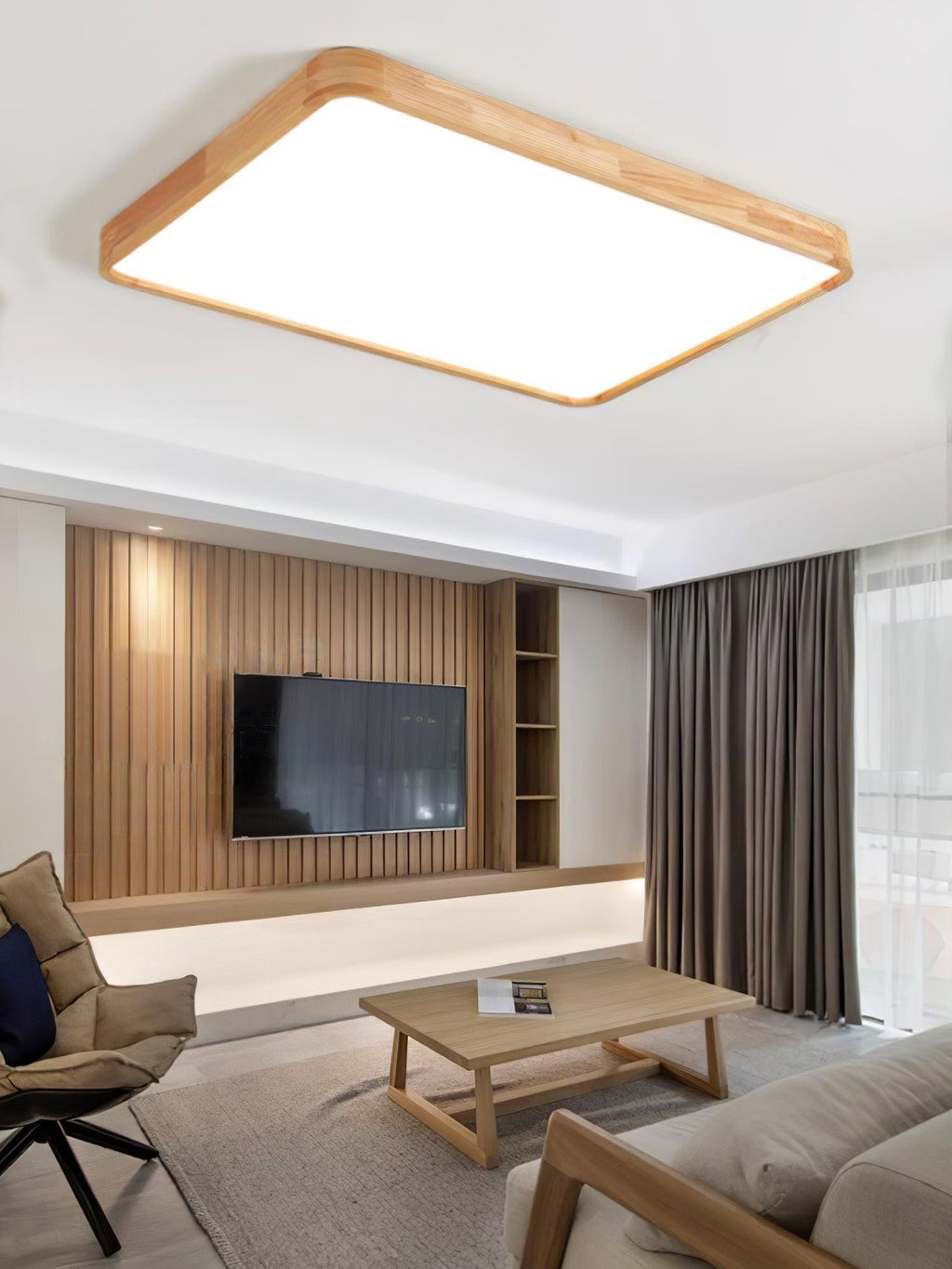 Loftlampe, naturligt gummitræ, slank indbygget montering, integreret LED