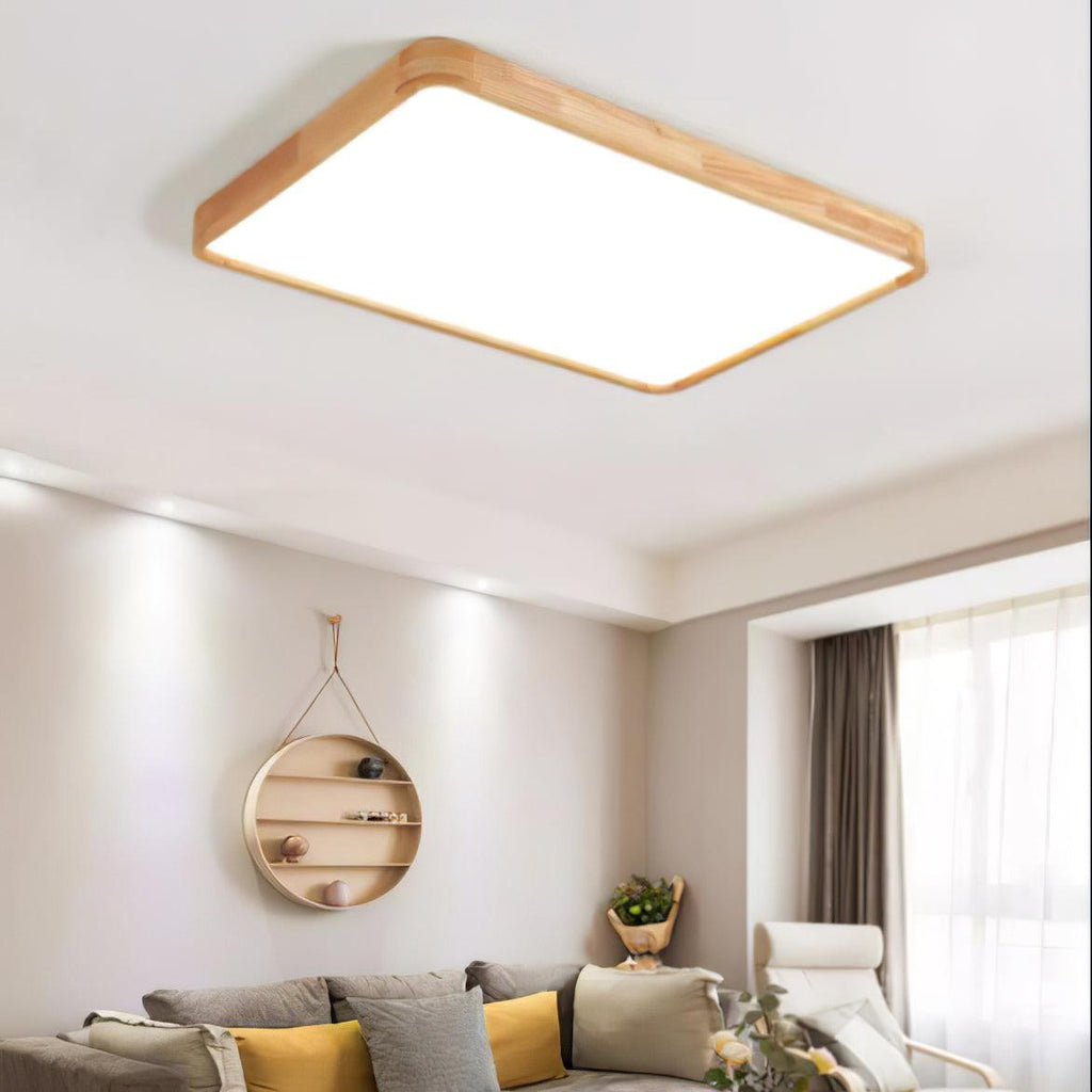 Loftlampe, naturligt gummitræ, slank indbygget montering, integreret LED