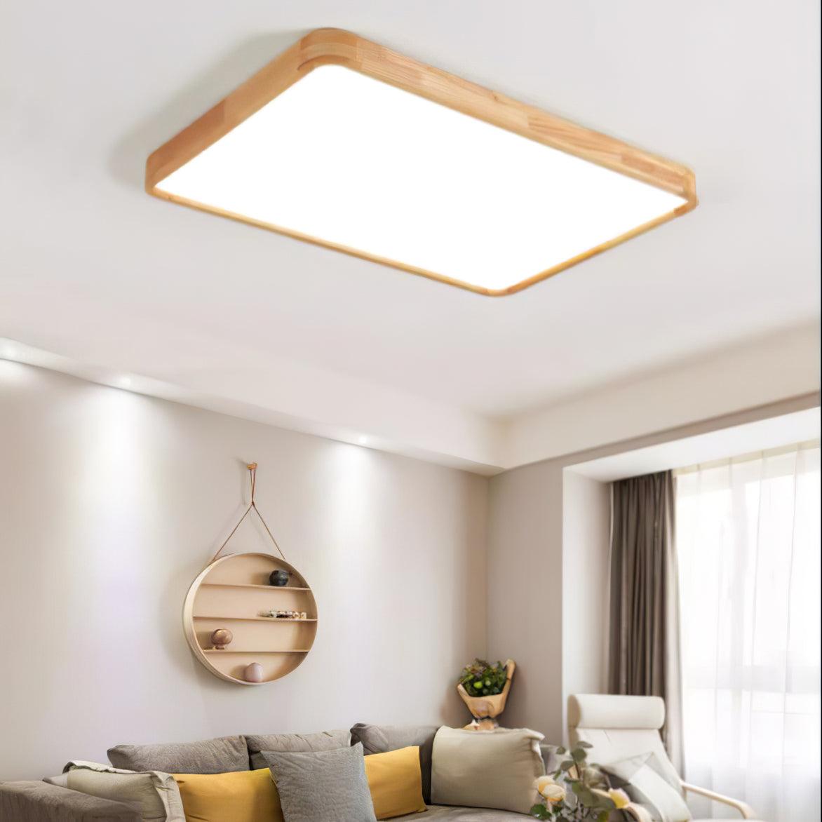 Loftlampe, naturligt gummitræ, slank indbygget montering, integreret LED