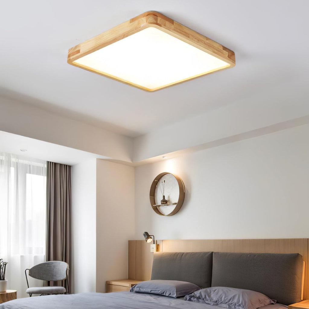 Loftlampe, naturligt gummitræ, slank indbygget montering, integreret LED