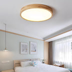 Wooden geometric ceiling light with diffused white light