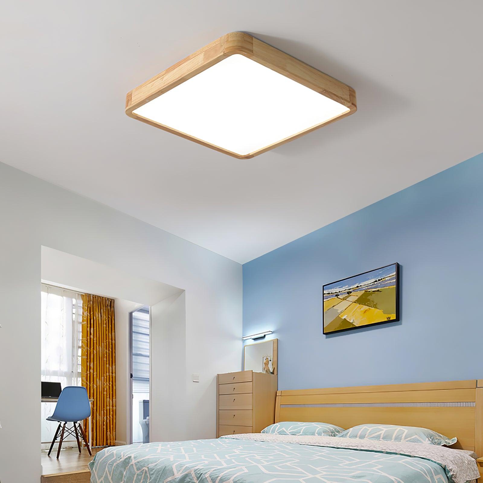 Loftlampe, naturligt gummitræ, slank indbygget montering, integreret LED