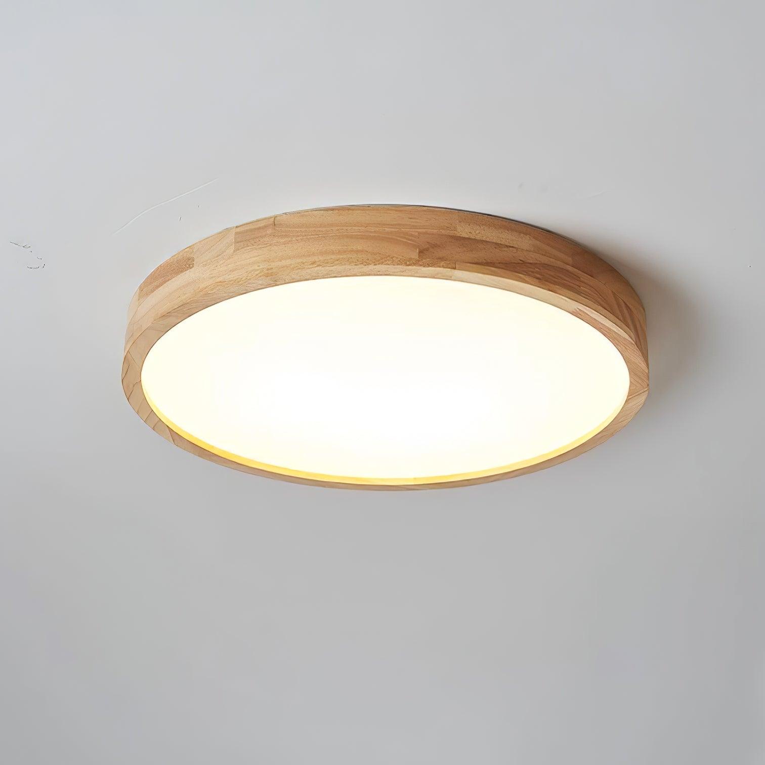 Loftlampe, naturligt gummitræ, slank indbygget montering, integreret LED