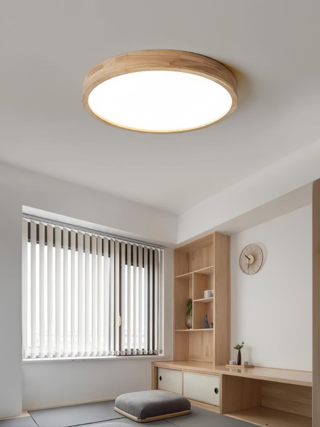 Loftlampe, naturligt gummitræ, slank indbygget montering, integreret LED