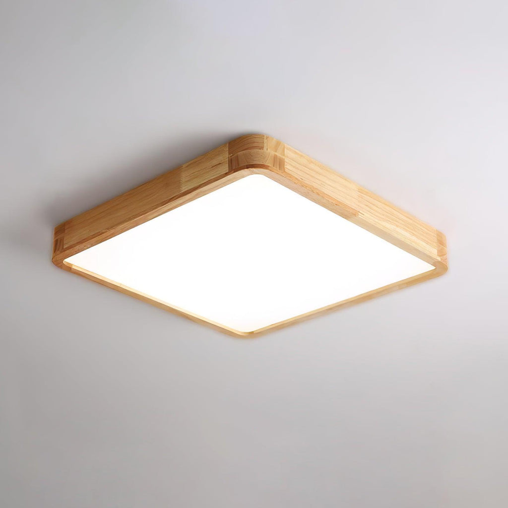 Rubberwood ceiling light shown close against the ceiling