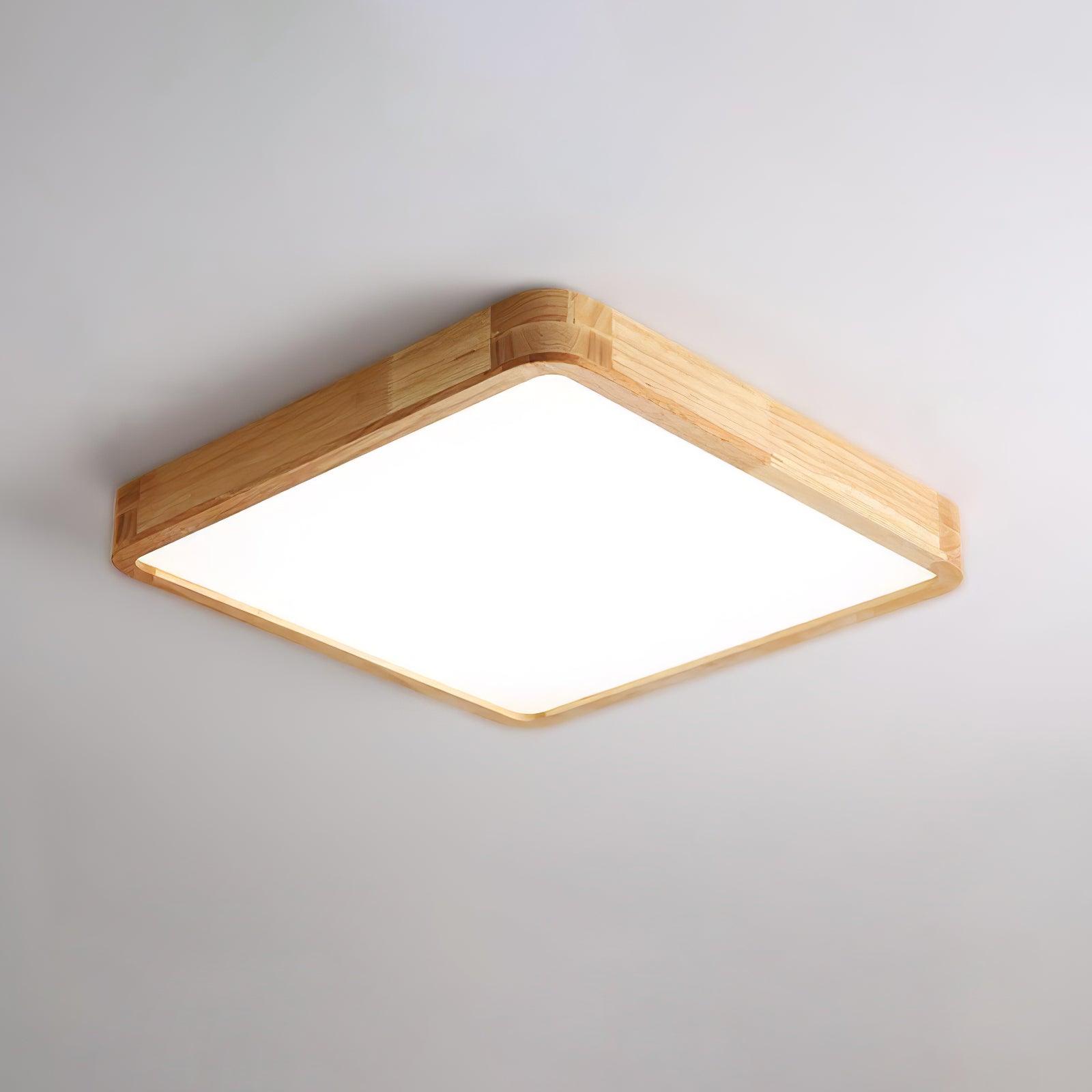 Rubberwood ceiling light shown close against the ceiling