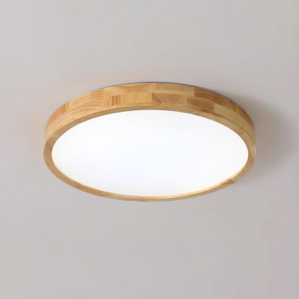 Loftlampe, naturligt gummitræ, slank indbygget montering, integreret LED