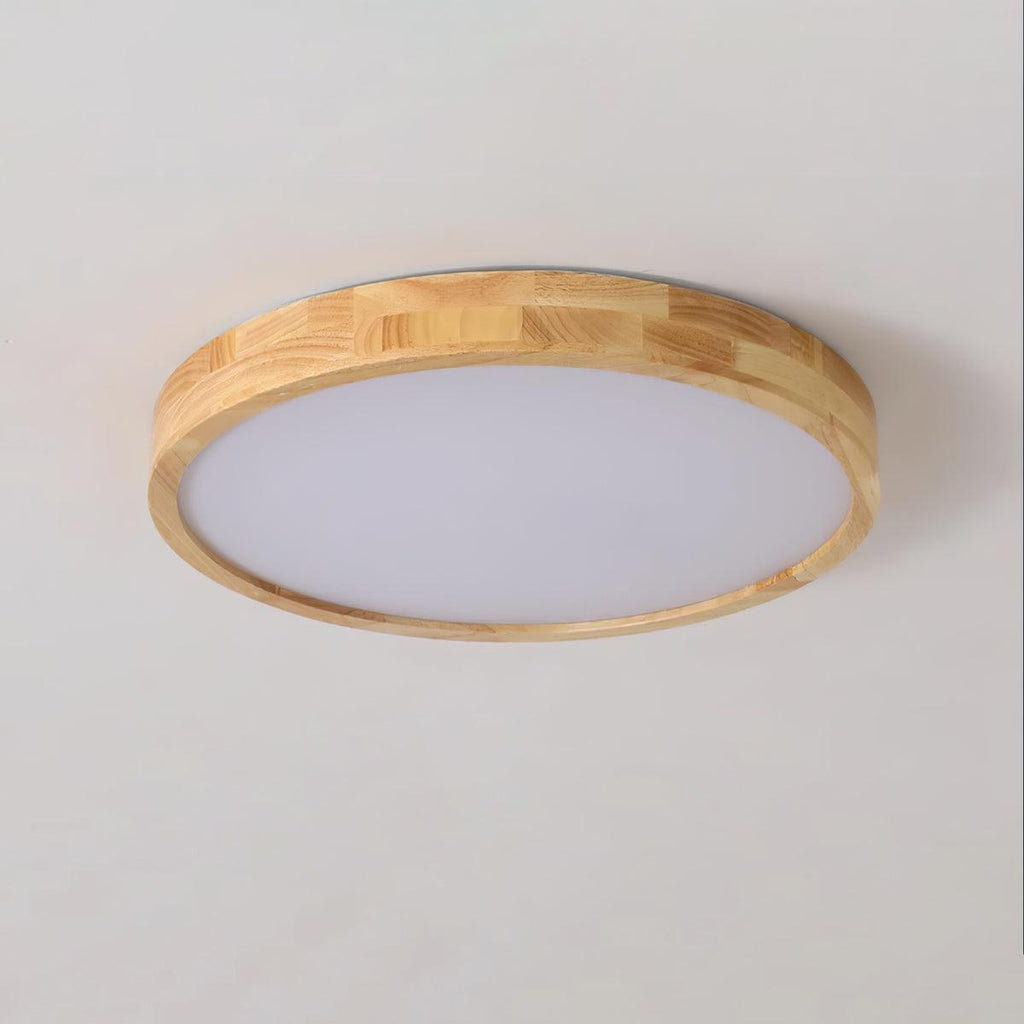 Loftlampe, naturligt gummitræ, slank indbygget montering, integreret LED