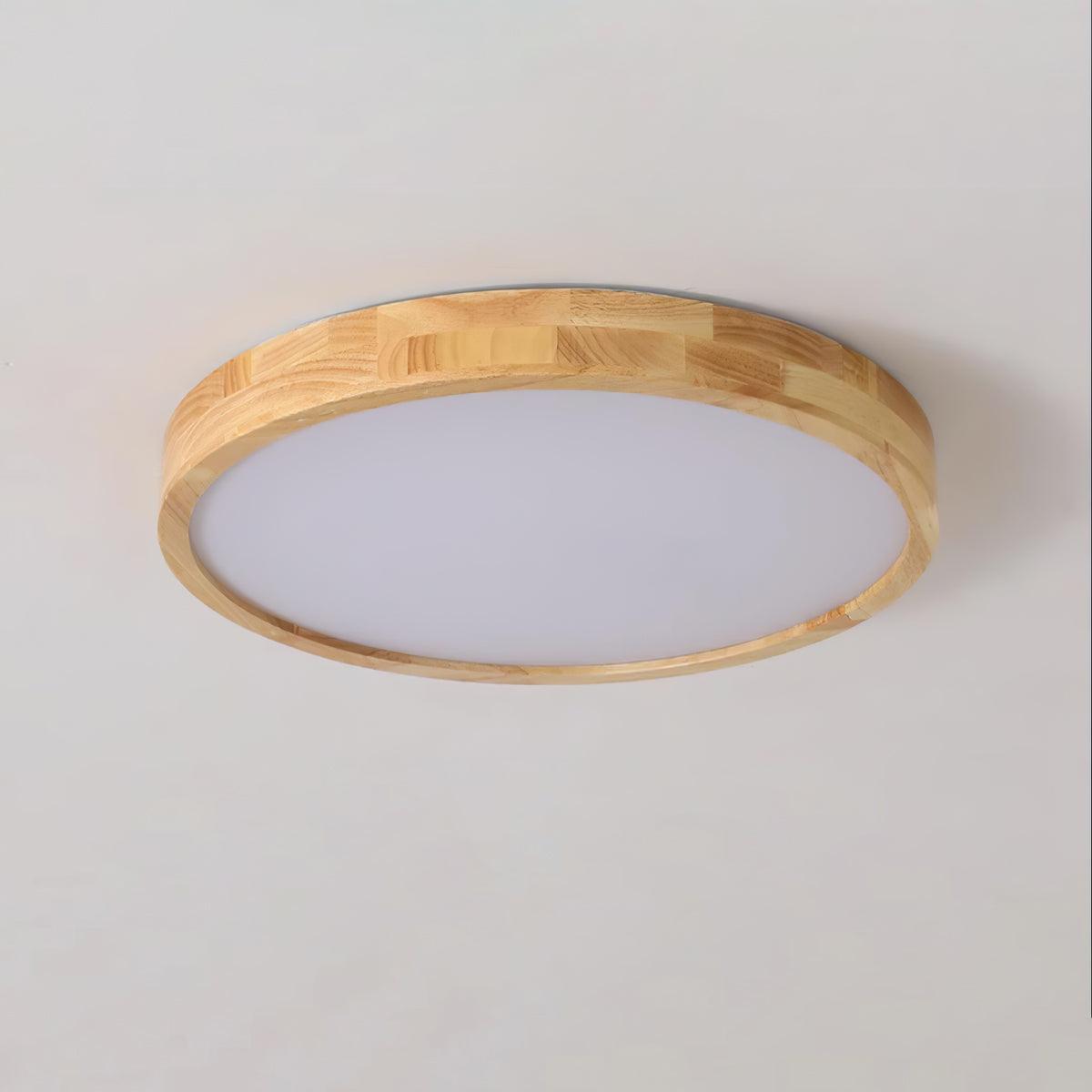 Loftlampe, naturligt gummitræ, slank indbygget montering, integreret LED