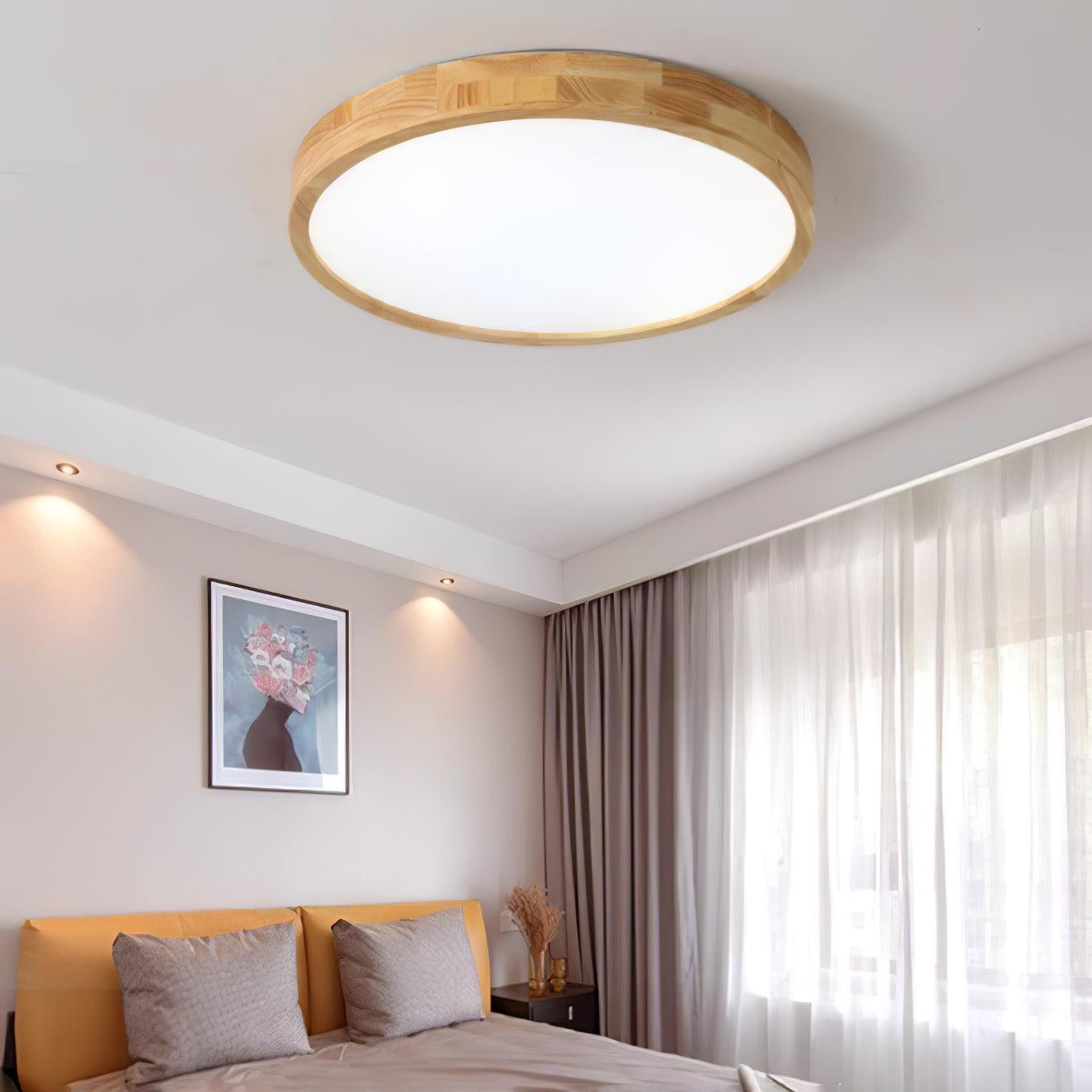 Slim wooden ceiling light with natural wood tone