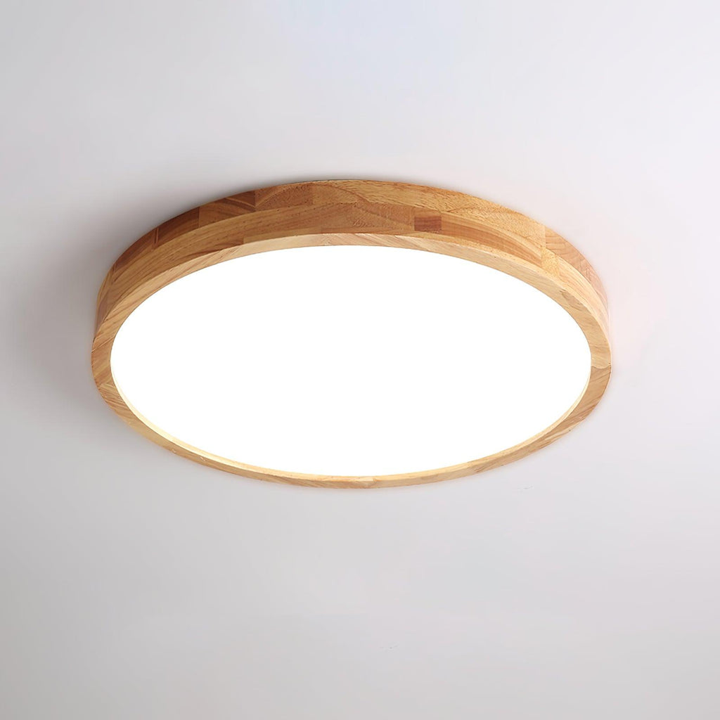 Loftlampe, naturligt gummitræ, slank indbygget montering, integreret LED