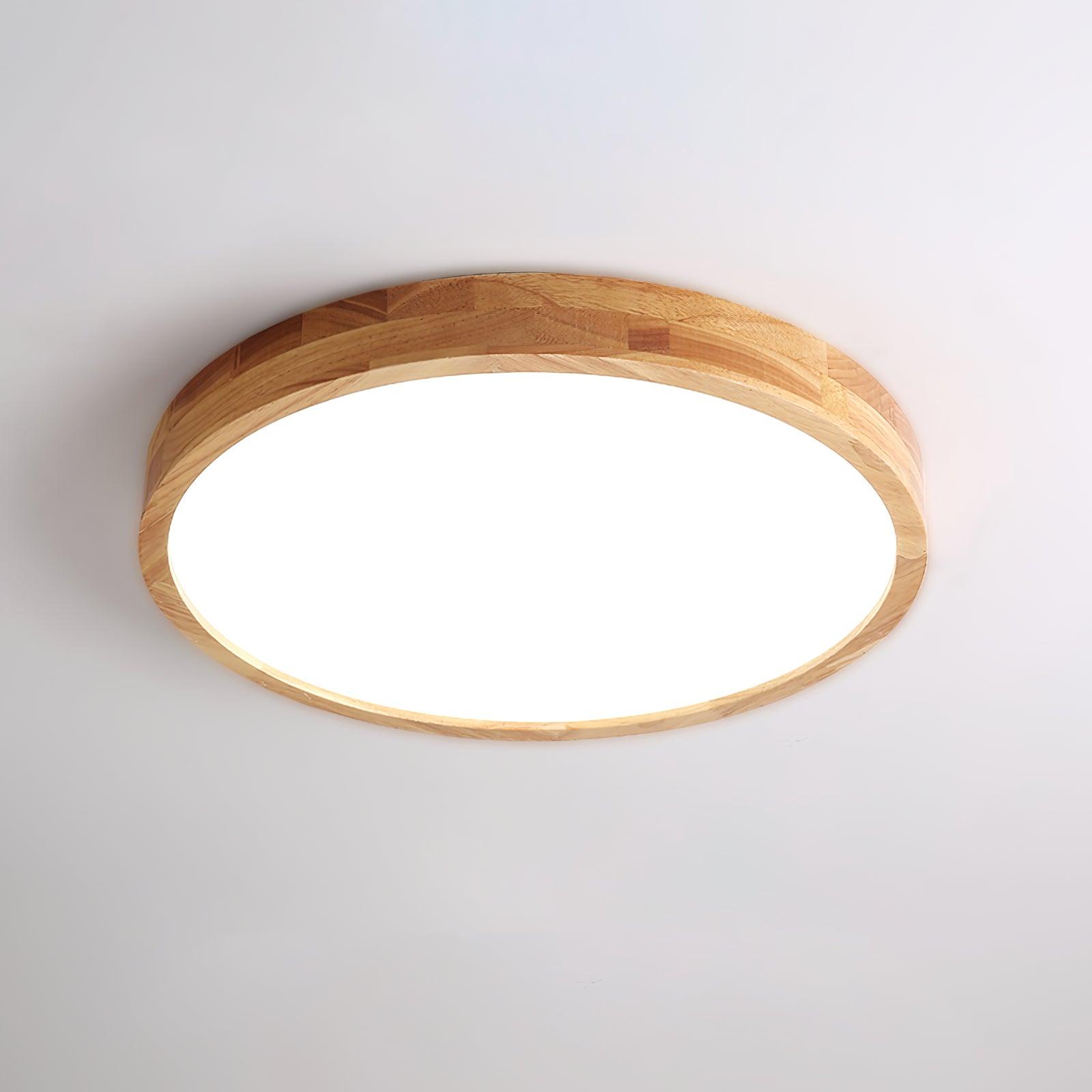 Loftlampe, naturligt gummitræ, slank indbygget montering, integreret LED