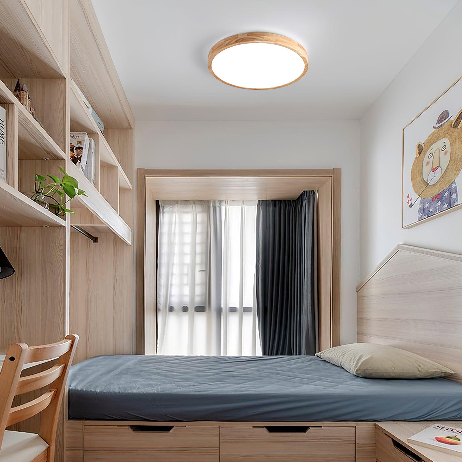 Loftlampe, naturligt gummitræ, slank indbygget montering, integreret LED