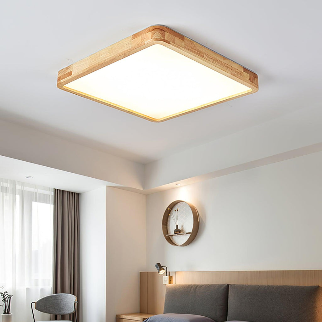 Loftlampe, naturligt gummitræ, slank indbygget montering, integreret LED