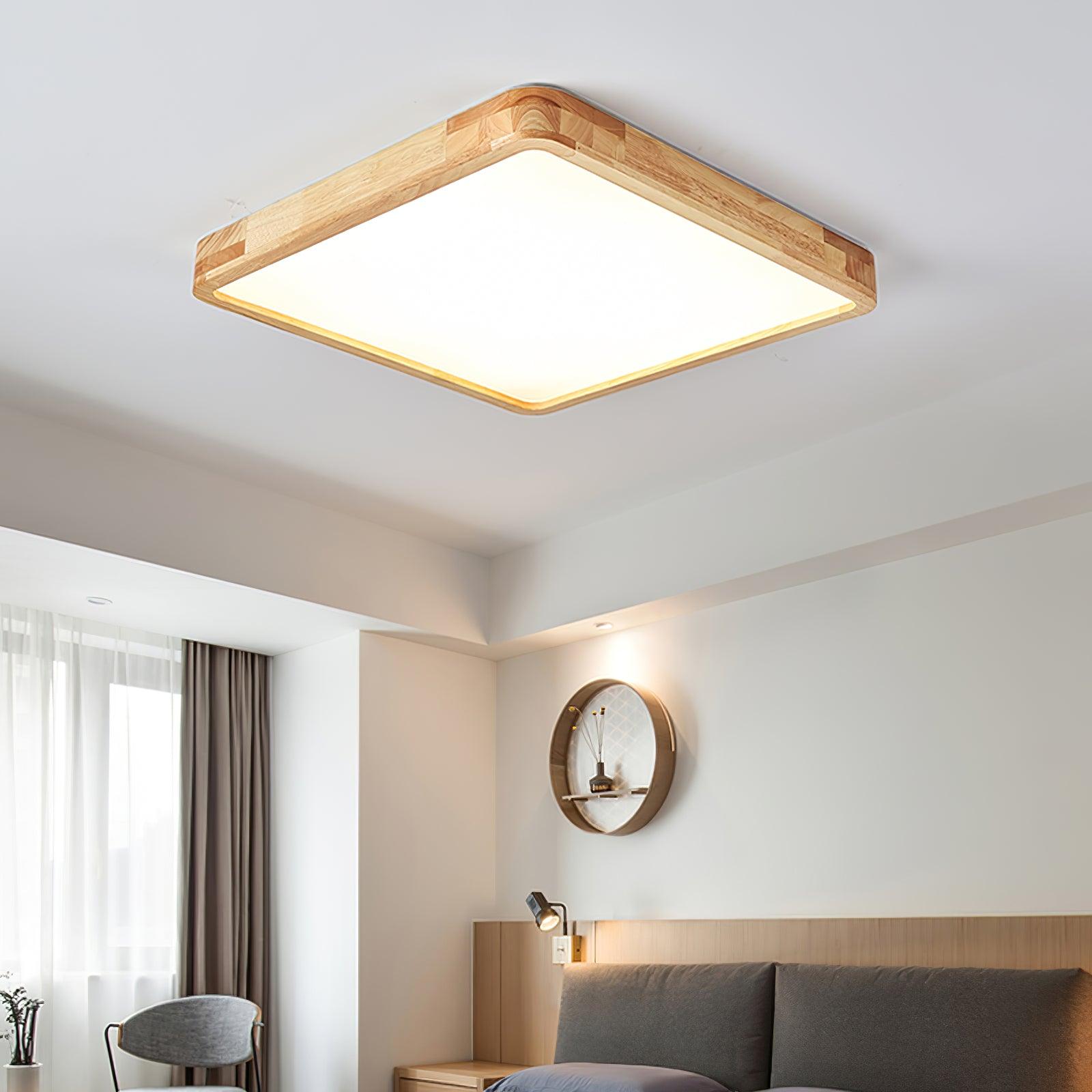 Loftlampe, naturligt gummitræ, slank indbygget montering, integreret LED