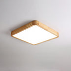 Wooden geometric ceiling light lit warm white